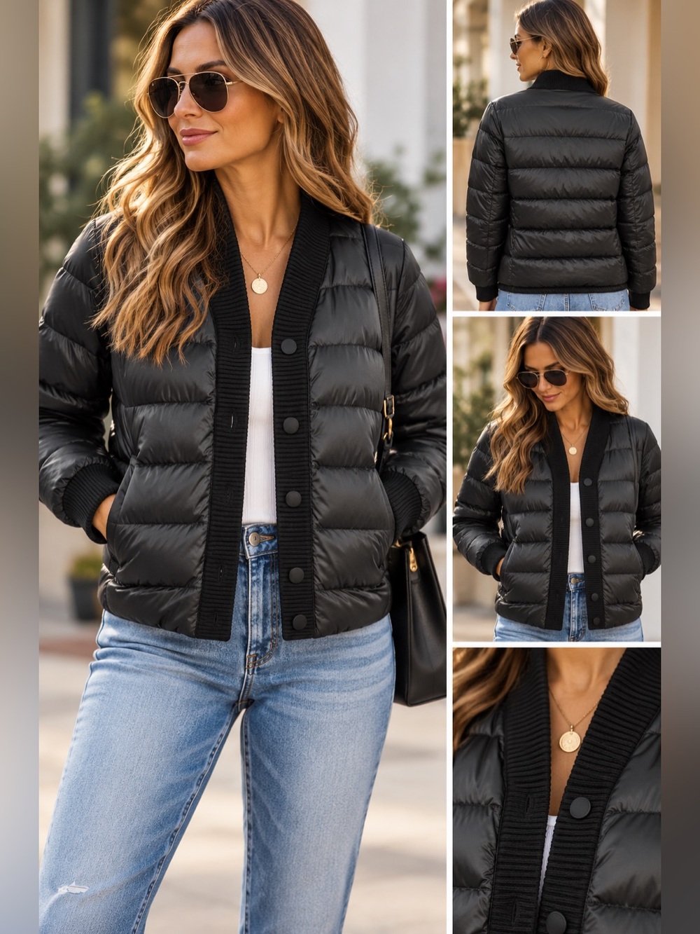 Rebecca Minkoff Black Quilted Puffer Cardigan Jacket